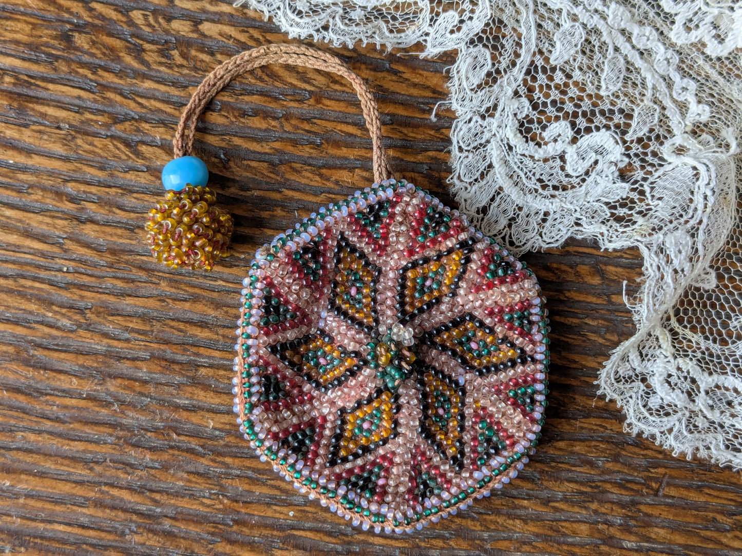 Antique Turkish beaded pocket watch holder