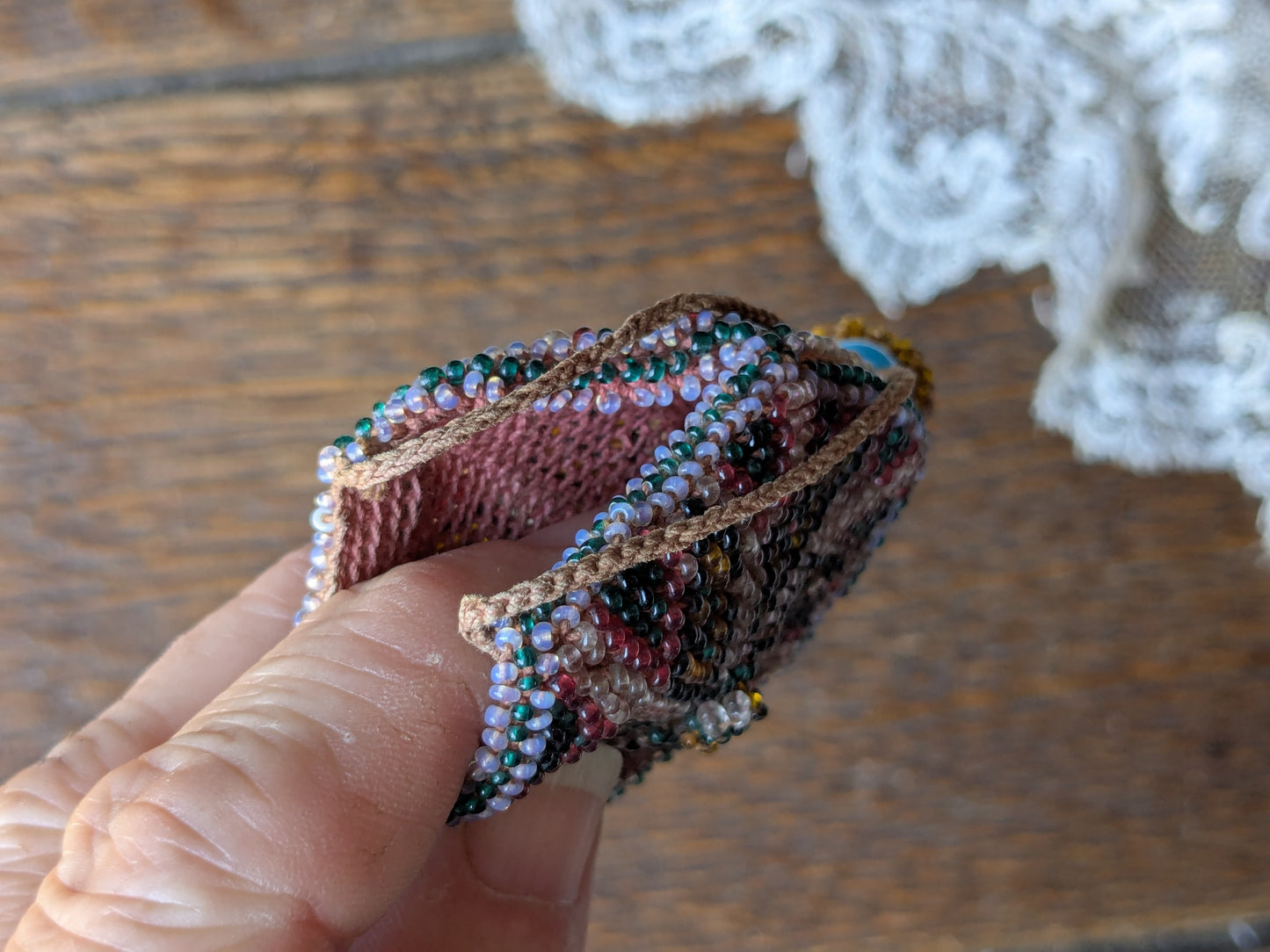 Antique Turkish beaded pocket watch holder