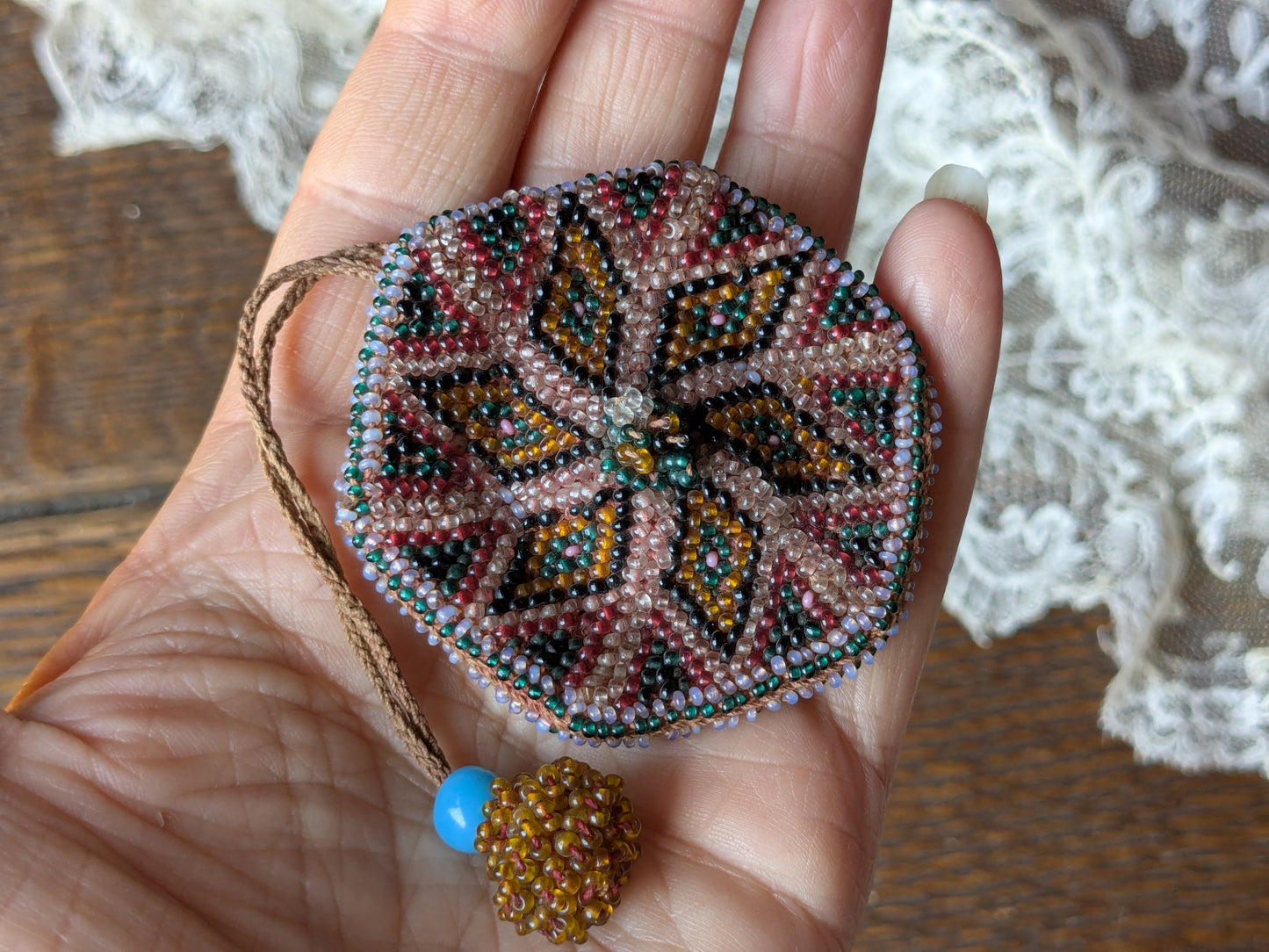 Antique Turkish beaded pocket watch holder
