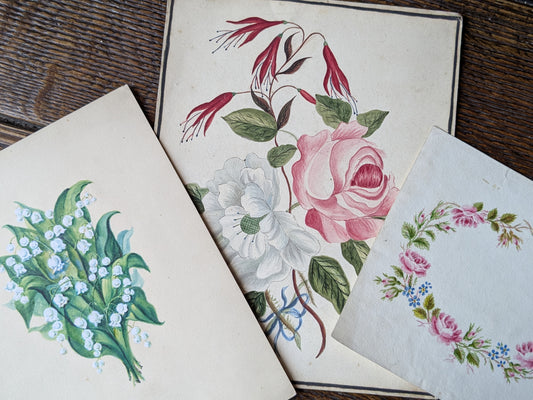 3 antique flower paintings