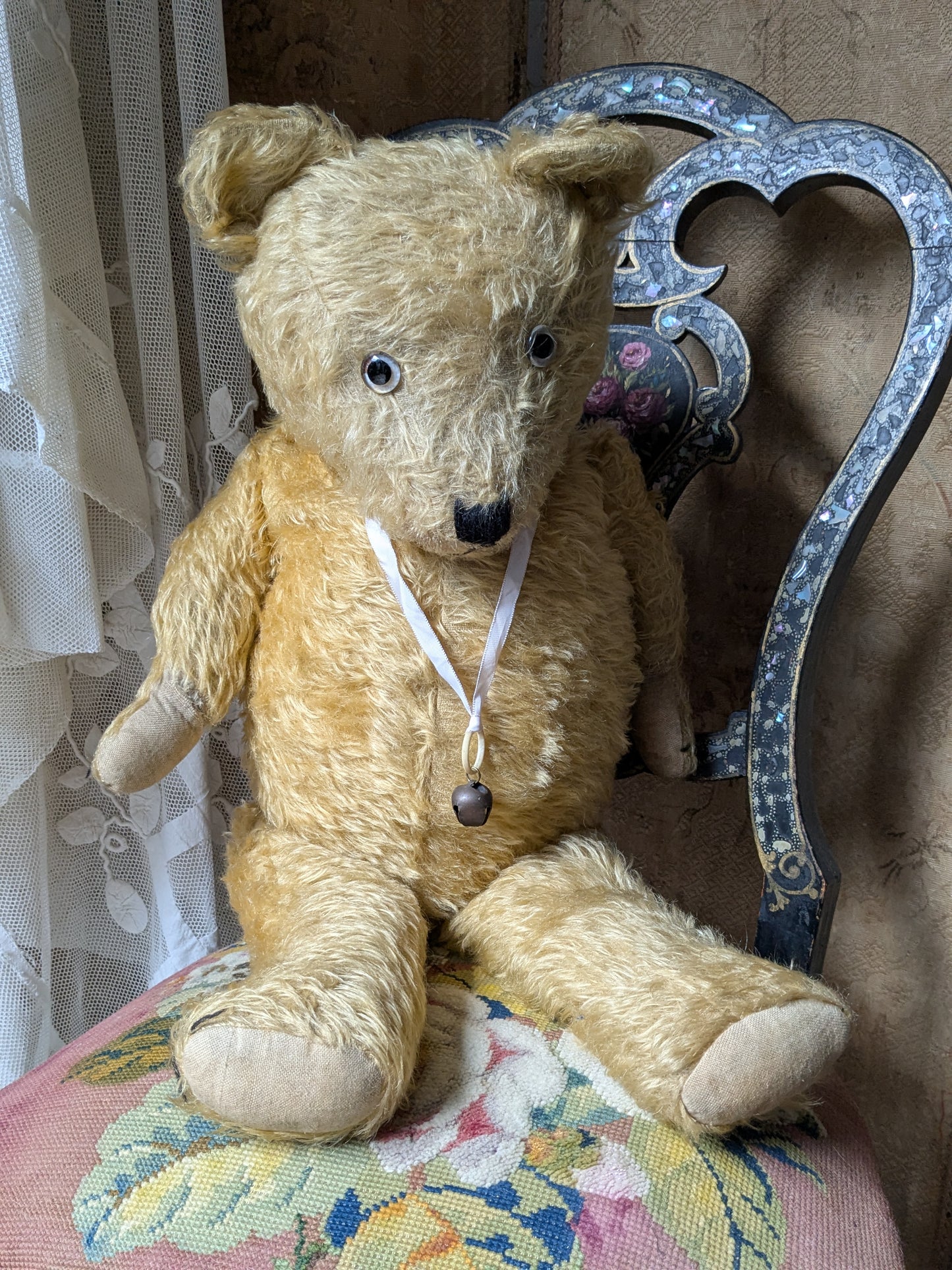 Vintage 25 inch Chiltern teddy bear in antique clothing