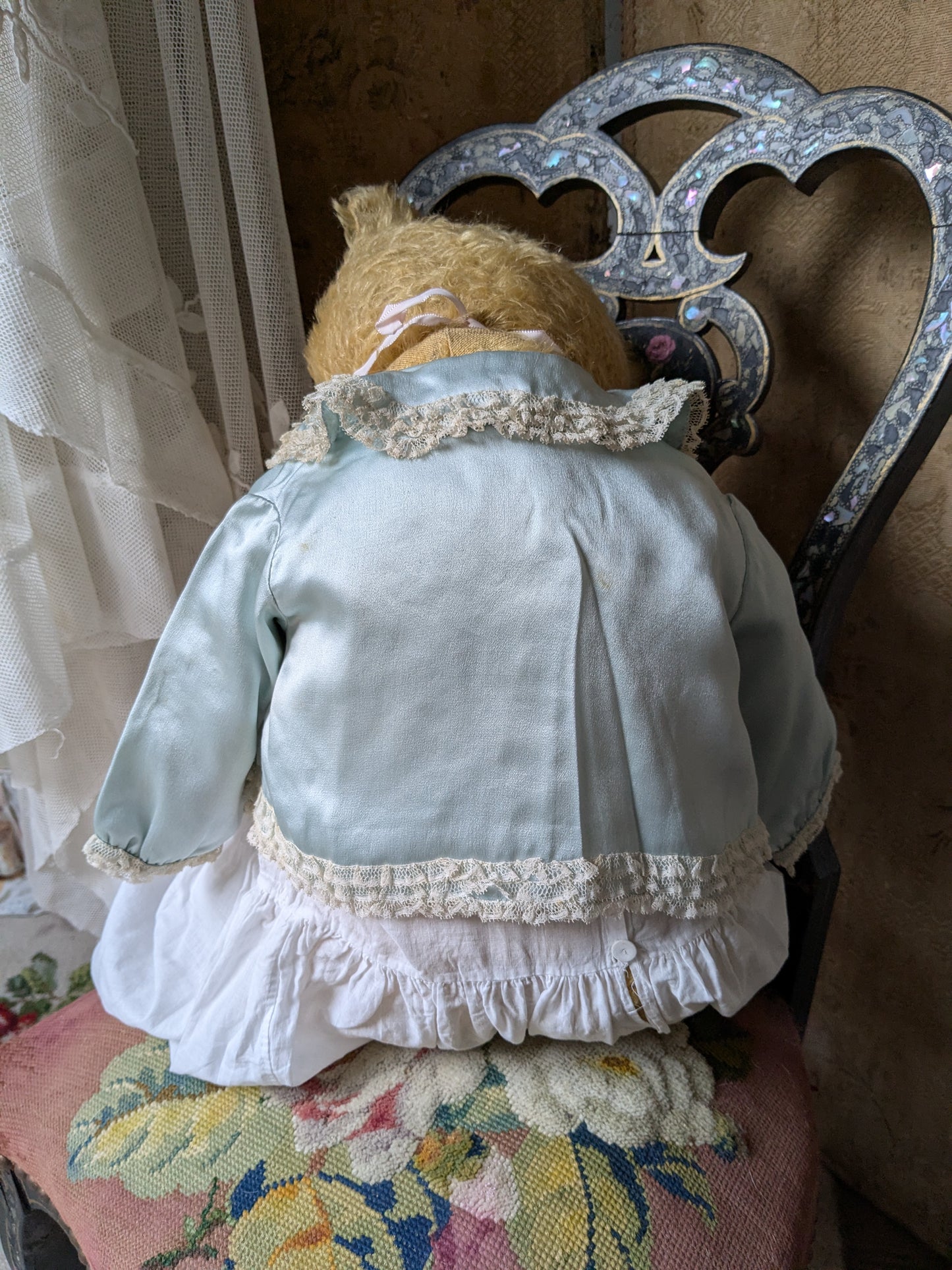 Vintage 25 inch Chiltern teddy bear in antique clothing