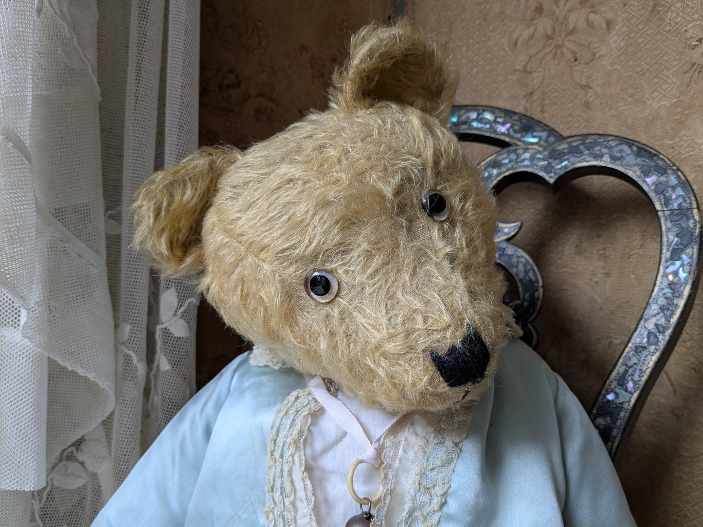 Vintage 25 inch Chiltern teddy bear in antique clothing