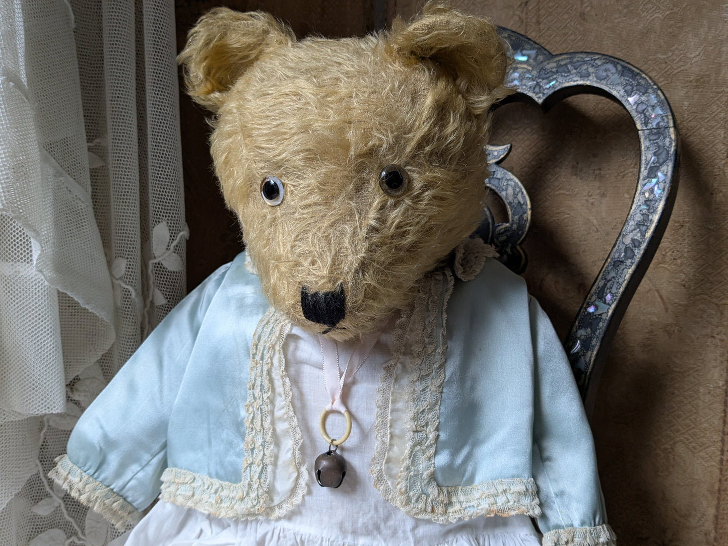 Vintage 25 inch Chiltern teddy bear in antique clothing