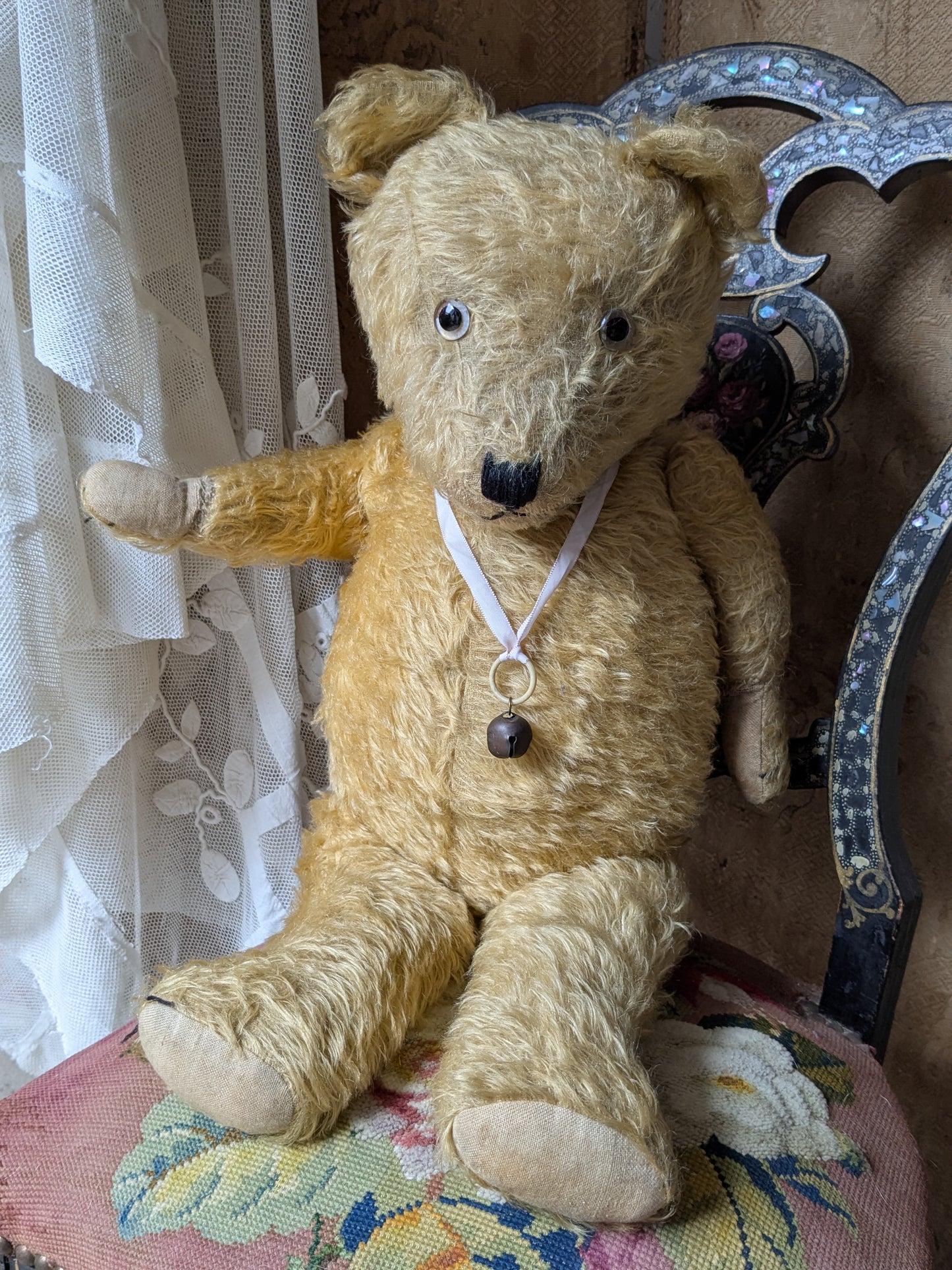 Vintage 25 inch Chiltern teddy bear in antique clothing