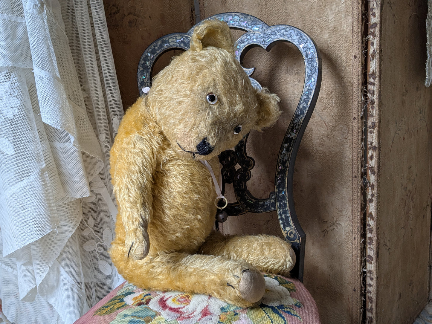 Vintage 25 inch Chiltern teddy bear in antique clothing
