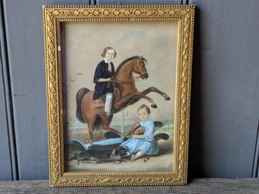 Antique Victorian portrait of 2 brothers with dog & toys