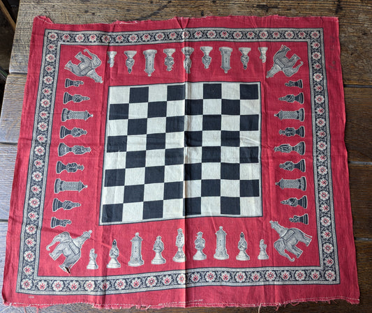 Victorian novelty handkerchief, chess board, Moir & Co 1881
