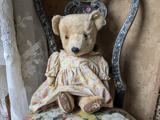 Vintage Chiltern teddy bear in a dress