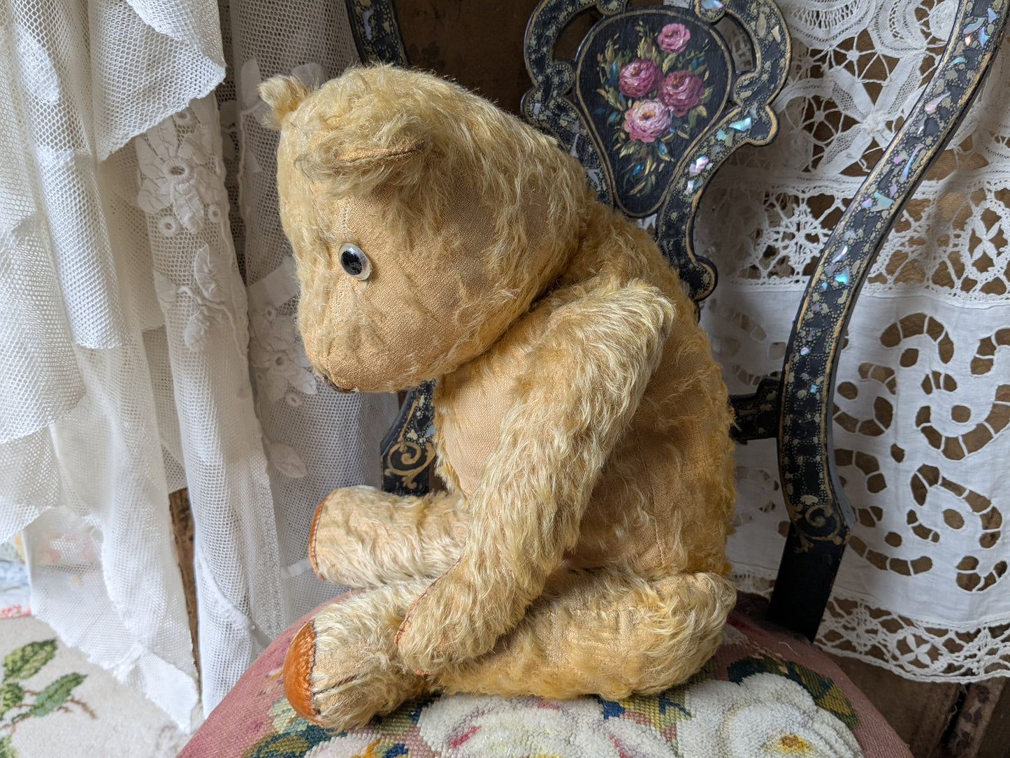 Vintage Chiltern teddy bear in antique dress 20"