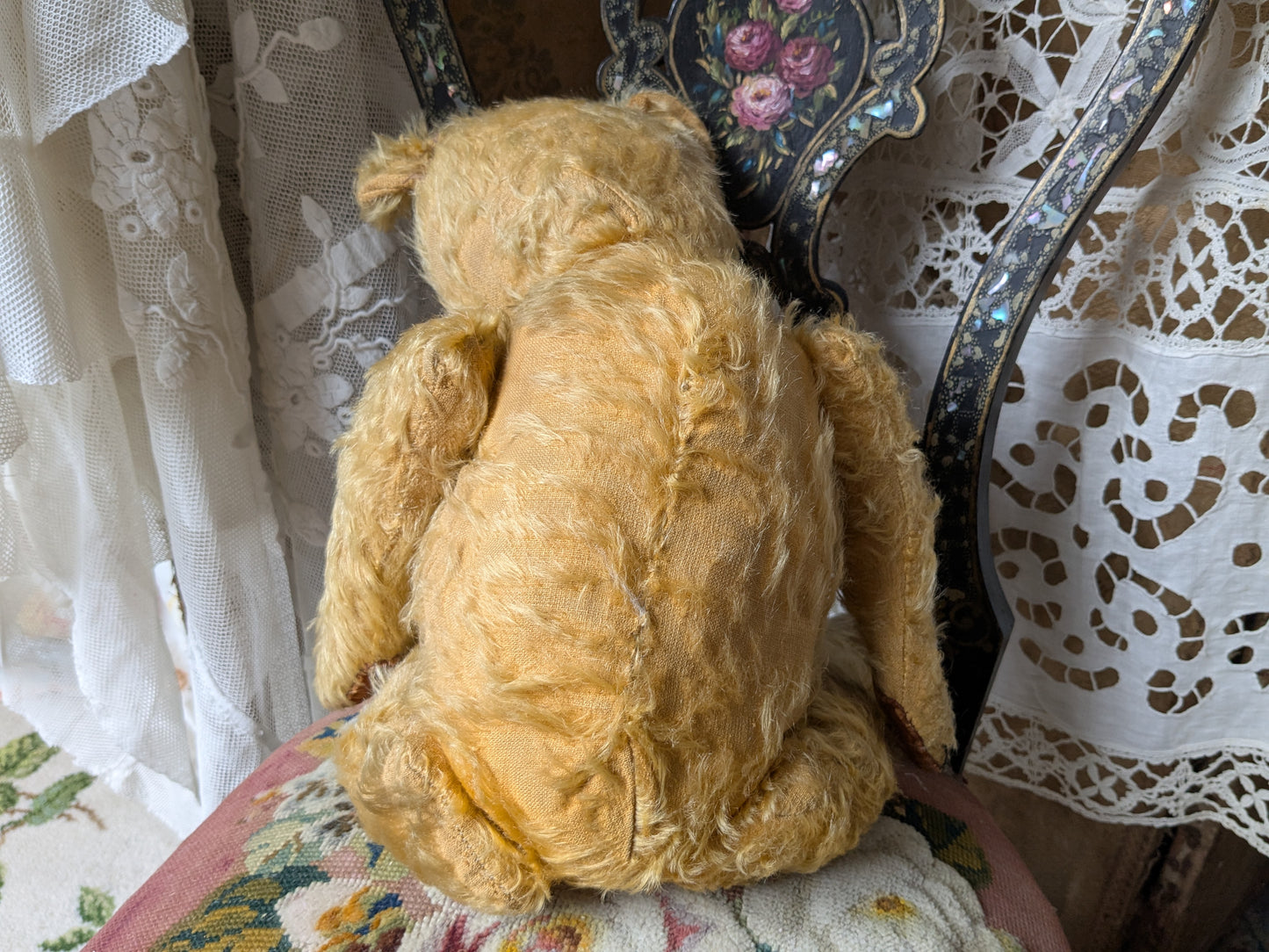 Vintage Chiltern teddy bear in antique dress 20"