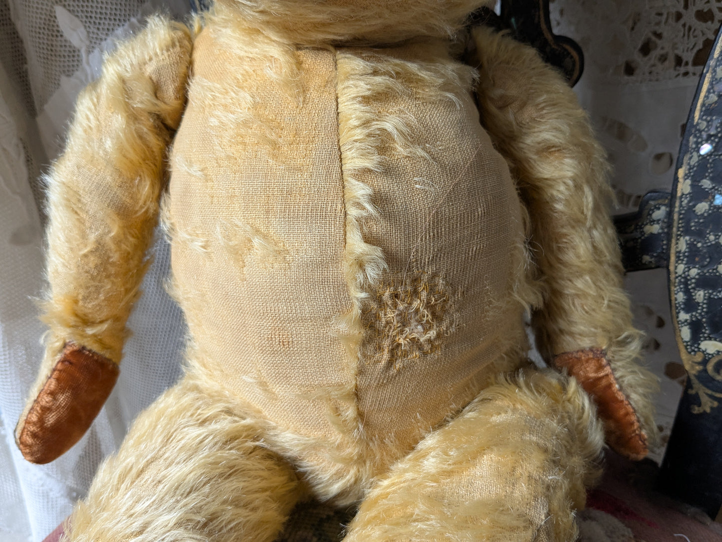 Vintage Chiltern teddy bear in antique dress 20"
