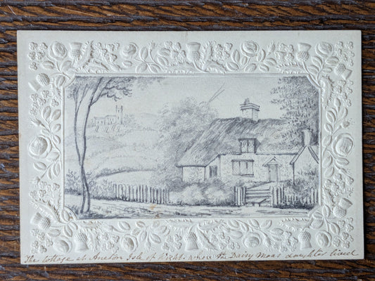 Antique miniature drawing in embossed border