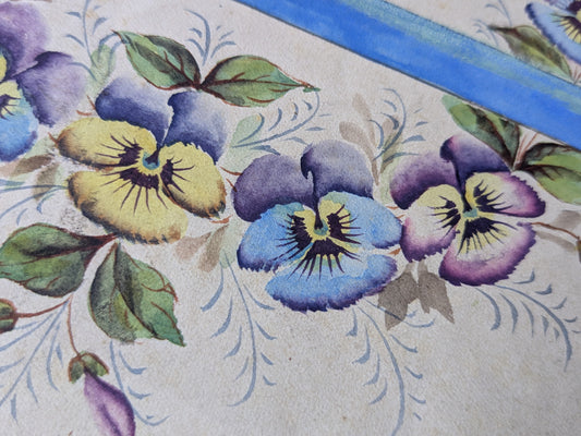 Antique French hand painted pattern design with heartsease
