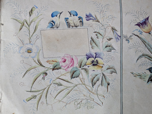 Antique French hand painted pattern design sheet