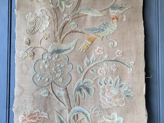 Antique crewel work embroidered panel B