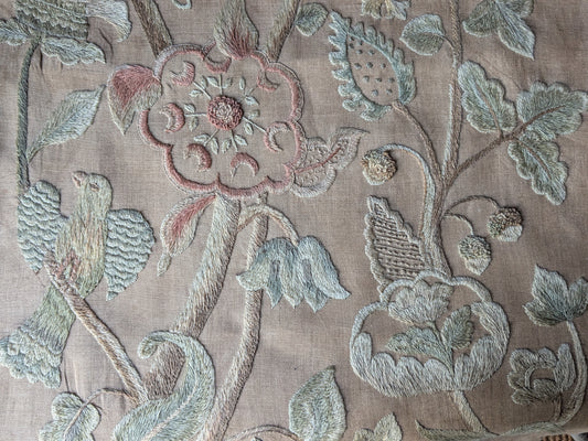 Antique crewel work embroidered panel C