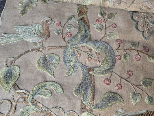 Antique crewel work embroidered panel A