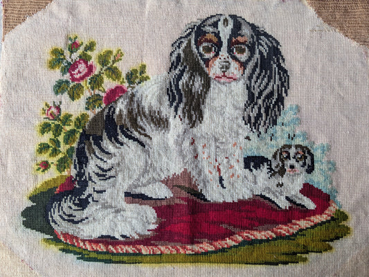 Antique Victorian dogs embroidery