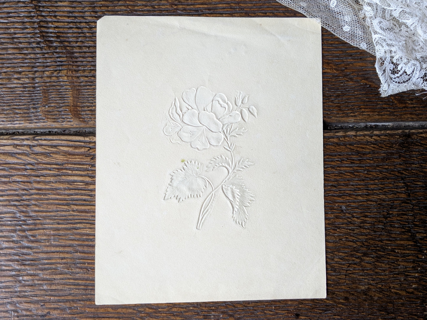 Antique Dobbs embossed paper floral picture