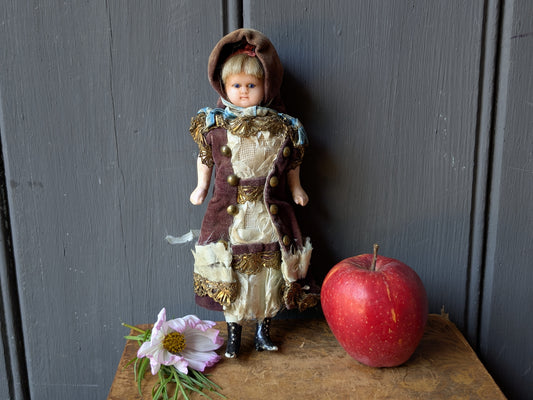 Miniature antique wax over composition doll