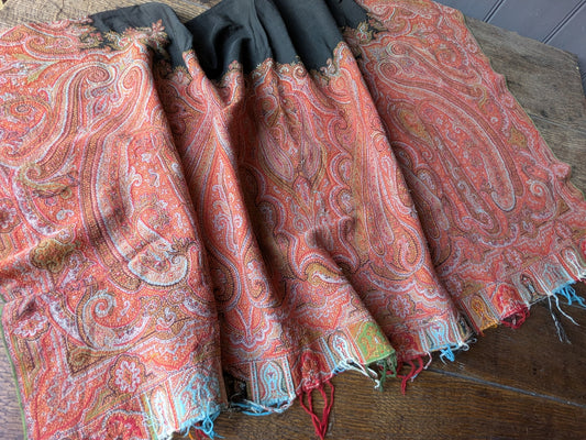 Large antique paisley shawl piece for crafts (B)