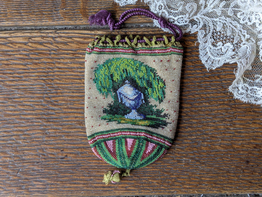 Antique beaded purse with mourning urn motif